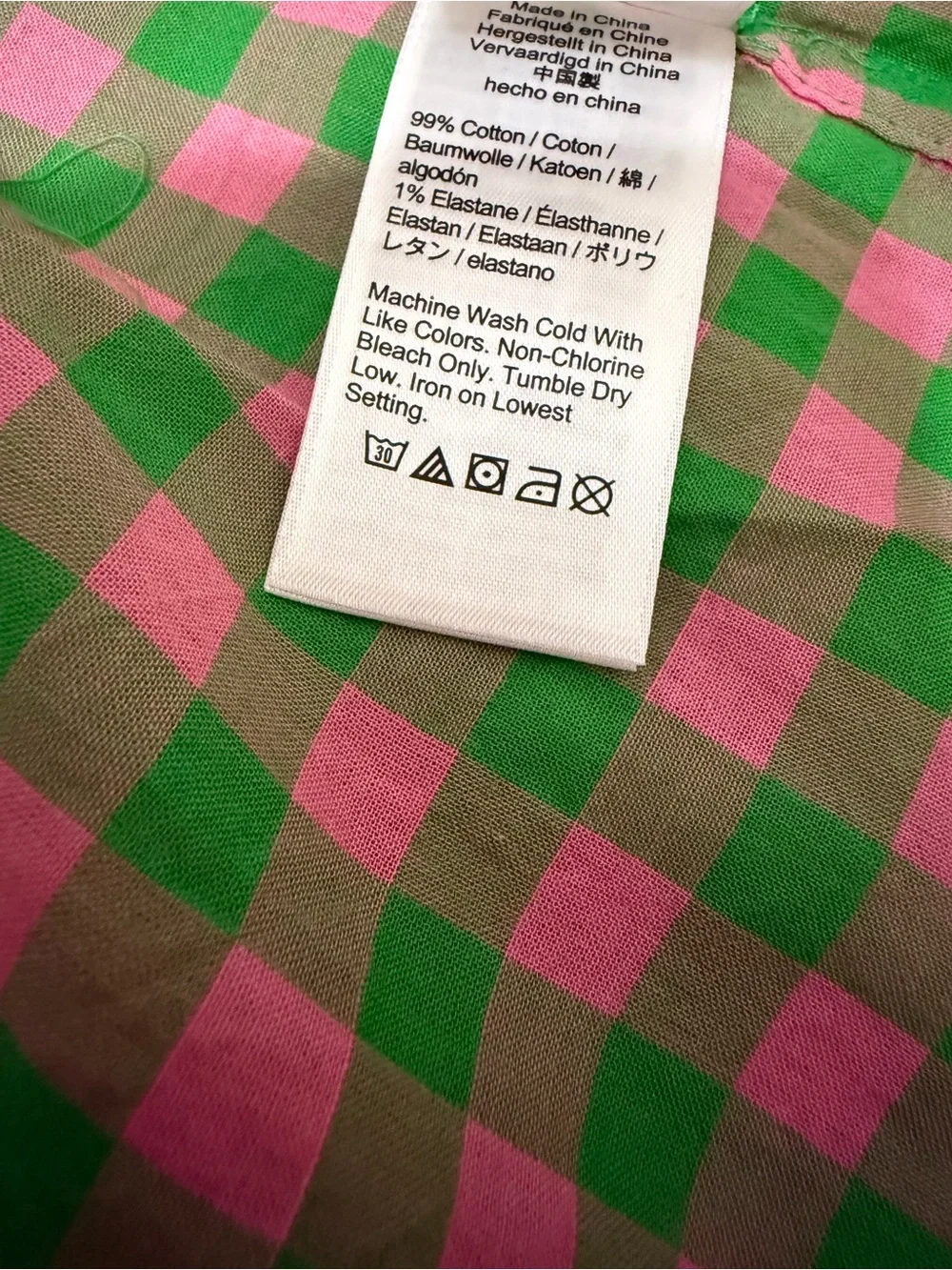 J. Crew Pink and Green Gingham Button-Down Shirt